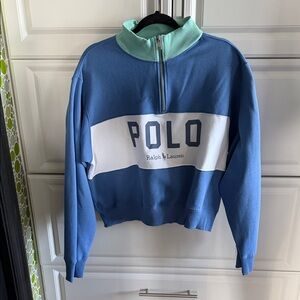 Ralph Lauren Blue and White Zip-Up Sweater